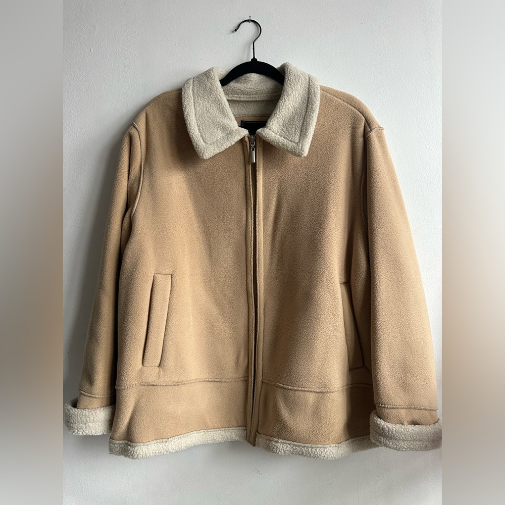 Outbrook Woman Faux Suede & Sherpa Fleece Aviator Jacket - 1X Plus Size Womens